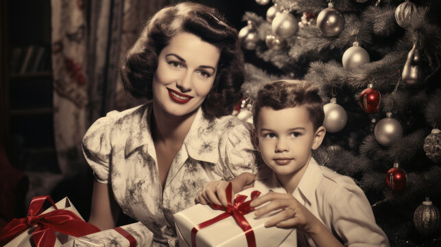 vintage family photo celebrating christmas