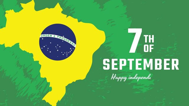 Independence day celebration animation of brazil, text 7th september with brazil flag and map symbol background. can be used for news, advertisements, banners, holiday