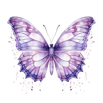 purple butterfly with lavender. watercolor illustration. butterflies and flower