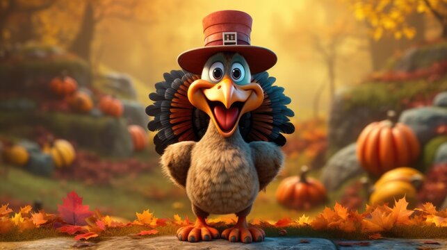 Thanksgiving turkey in funny cartoon style. Happy bird