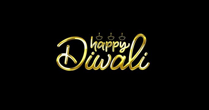 Happy Diwali text animation. Handwritten text in gold color with alpha matte. Creative greeting text design for Happy Diwali, Deepavali, or Dipawali Festival celebration. Transparent background