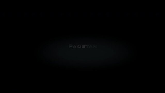 Pakistan 3D title word made with metal animation text on transparent black