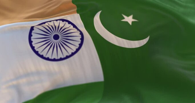 India and Pakistan flag waving. Loop