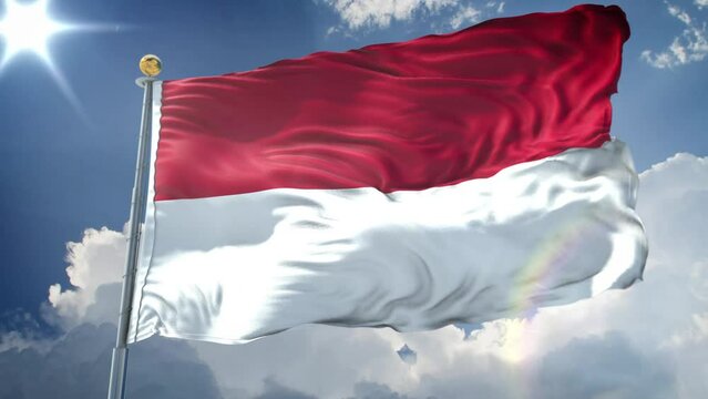 Indonesia animated flag in the wind with blue sky