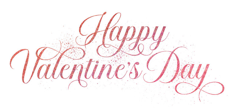 Happy Valentine’s Day written in elegant script lettering with pink glitter effect isolated on transparent background