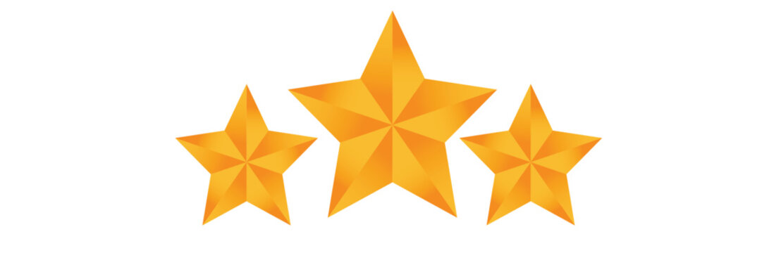 three Golden reward stars illustration clipart, Reward Stars, Award Illustration, golden Shiny Stars, Prize Stars, yellow Trophy Stars, Success Recognition, Gold Medal Stars, Accomplishment Stars