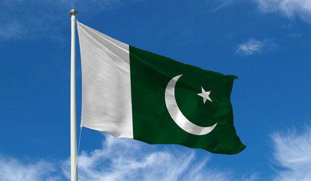 Pakistan Flag on the flag pole, Pakistani Flag  waving beautifully in the sky