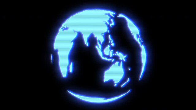 Holographic style animated world map rotating against a black background, loop background. Alpha channel