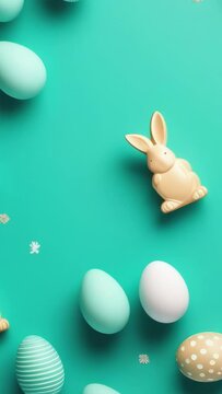 easter eggs border with cute small bunnies for text