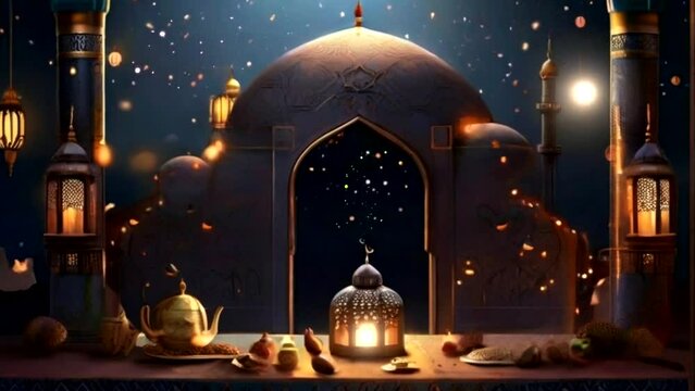 Islamic Theme Mosque background animation seamless looping time-lapse animation video background. Generated AI