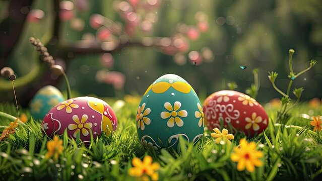 Happy Easter greeting background with Easter eggs. Colorful easter eggs background with copy space area for text. Frame background.