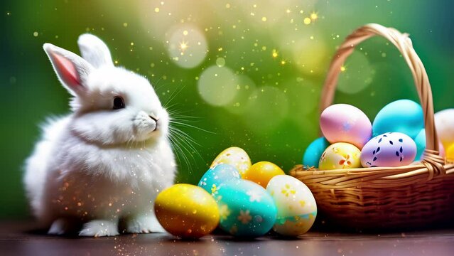 easter background , cute bunny ,easter eggs, happy easter , easter wallpaper, easter chicken , copyspace , motion graphic