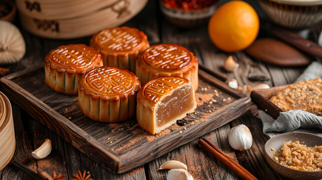 mooncake on the table, chinese food photography