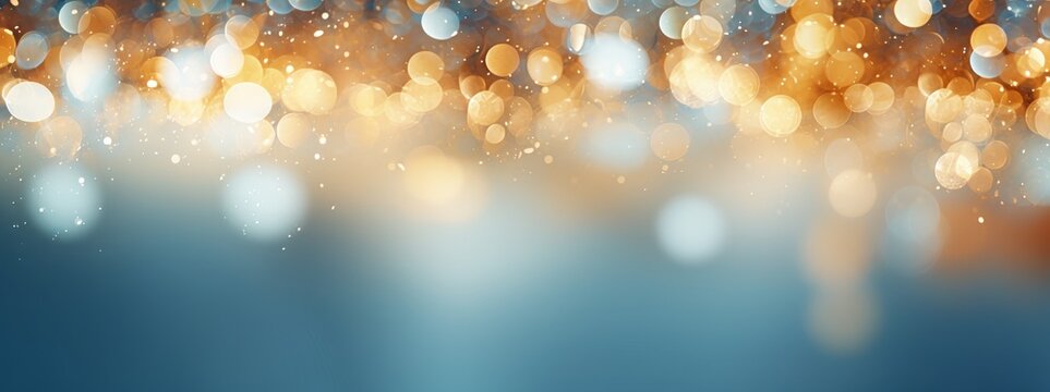 golden abstract glitter bokeh over blue background