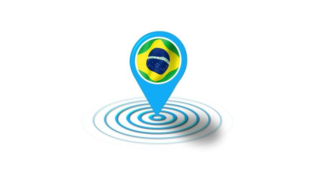 Brazil flag icon 3d GPS location tracking animation in white background