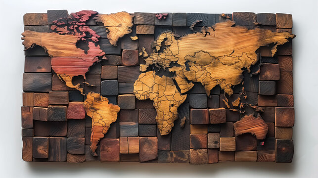 world map wooden sculpture