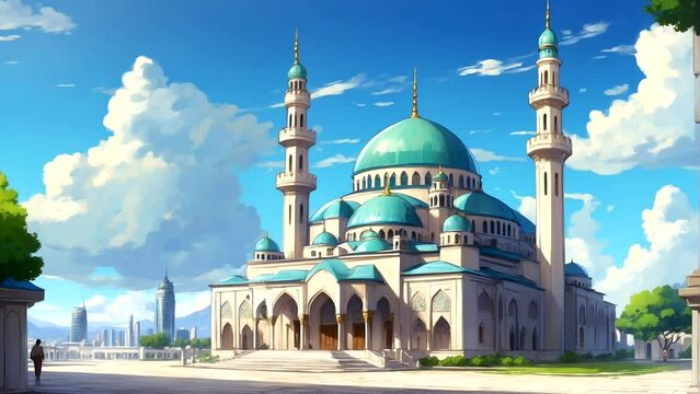 Islamic Theme Mosque background animation Seamless looping 4k time-lapse animation video background