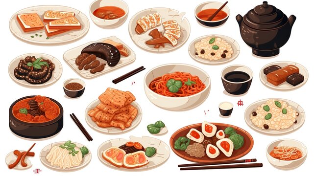 Collage of different assortment of various dishes, Asian food