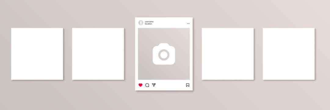 instagram post mockup vector. social media instagram carousel post template photos frame, instagram feed web post mock up. mobile app interface template on social network. instagram notification icons