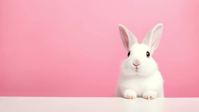 rabbit or bunny white color smiling and laughing isolated with copy space for easter background, rabbit, animal, pet, cute, fur, ear, mammal, background, celebration