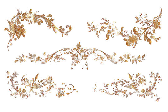 Set of Golden luxury border frame design on transparent background or Decorative vintage floral ornament frames