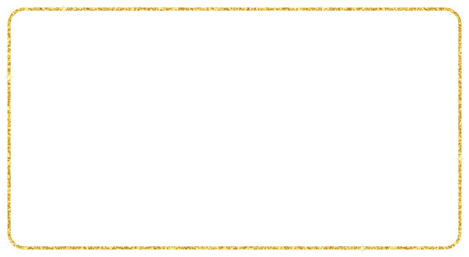 Rectangle gold glitter frame border illustration for web presentation, thumbnail, banner, social story post or other 16: 9 work projects, cut out, isolated.