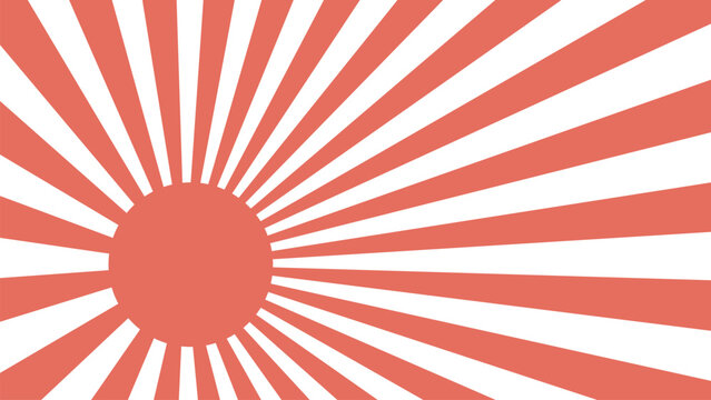 Retro background rising red sun rays, Japan sun flag rays