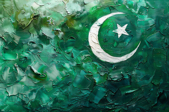 Pakistan Flag in abstract art oil painting