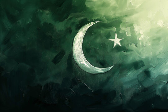 Pakistan Flag with impression oil painting