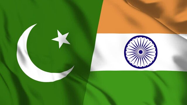 Pakistan and India Flag waving in loop and seamless animation. Indian vs Pakistani Flag background. India and Pakistan Flag for relation, political or military conflict, Peace, Unity, economy or trade