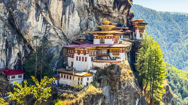 Taktshang Goemba, Tiger's Nest Monastery in Bhutan, View from afar.