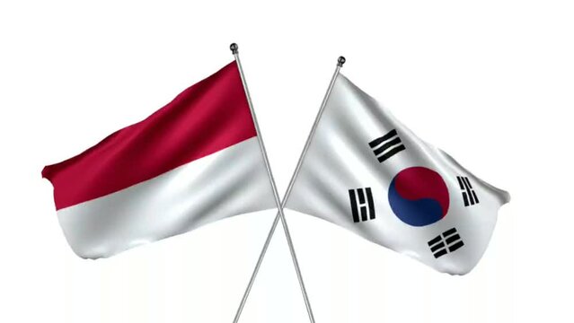 indonesia and korea flags video animation