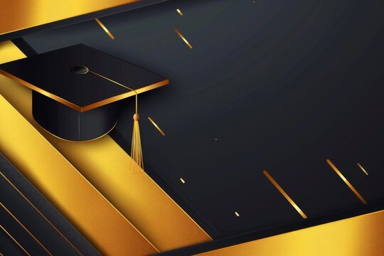 Gold and black graduation background with cap and diploma White space for text or graphics Generative AI