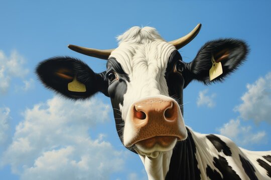 Detailed Spotted cow closeup. Head cow. Generate Ai