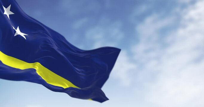 Close-up of Curacao flag waving in the wind