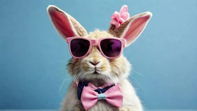 Funny easter animal pet - Easter bunny rabbit with sunglasses, shirt and bow tie, giving thumb up, isolated background created with generative ai	