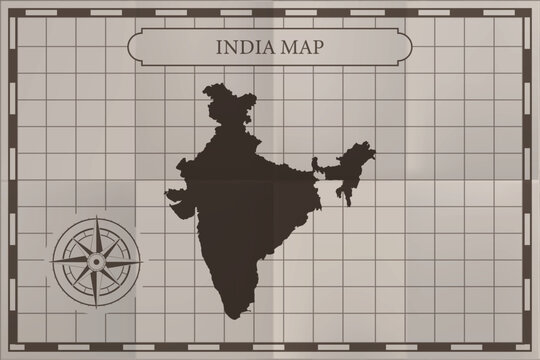 India old classic country map. Vintage antique map paper style.