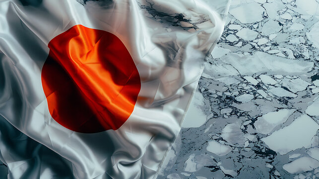 a loosely sitting Japan flag resting on a marble table
