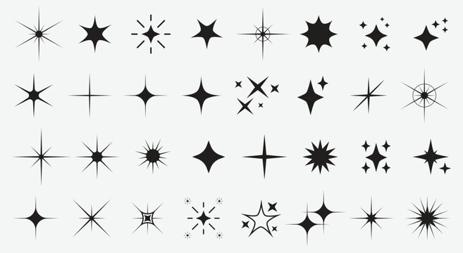 Set sparkle icon. Vector four-pointed star for logo, social media stories.Eps 10