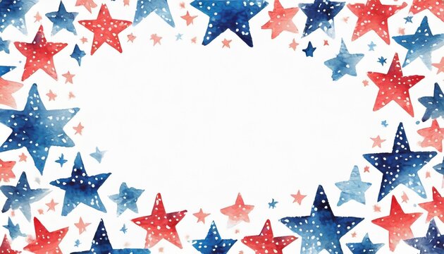 blue and red watercolor stars clipart square frame white background simple stars arrangement space for text premade design whimsical fun kids themed graphics