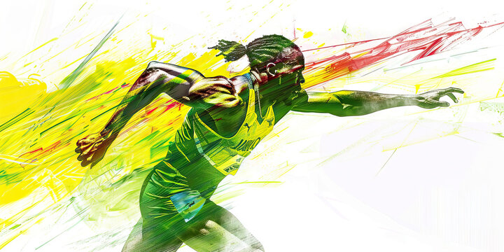 Jamaican Flag with a Reggae Musician and a Track Athlete - Imagine the Jamaican flag with a reggae musician representing Jamaica's music culture and a track athlete