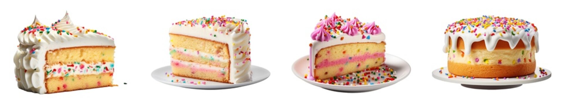 Collection of Funfetti Cake isolated on transparent png background. Generative ai