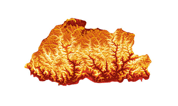 Bhutan map with the flag Colors Orange and yellow Shaded relief map 3d illustration