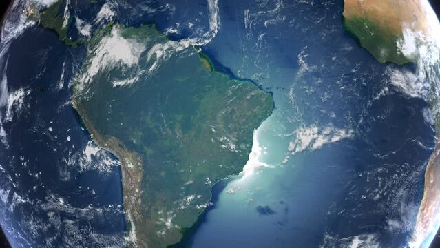 Realistic Earth From Space Zoom In Clouds Suriname Brazil