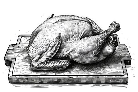 A drawing of a turkey on a cutting board, perfect for Thanksgiving designs