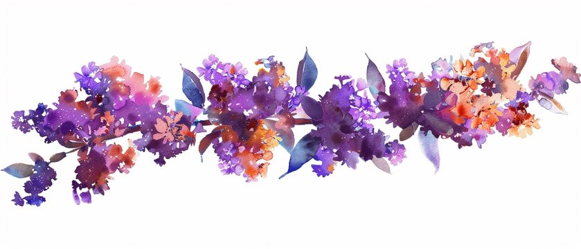 A single object clipart of a watercolor crafted butterfly bush with fractal effects on each flower