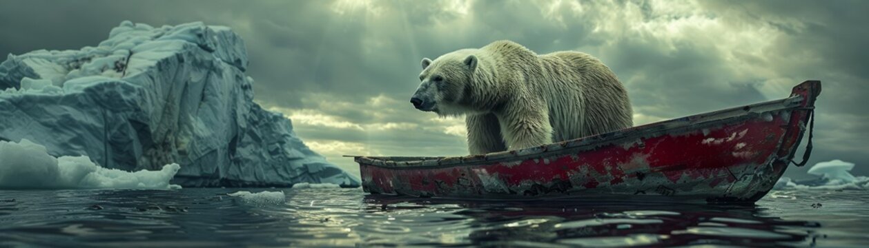 Dutch Angle on the Brink A polar bear on the edge of a melting iceberg, captured at a Dutch angle to depict its precarious position