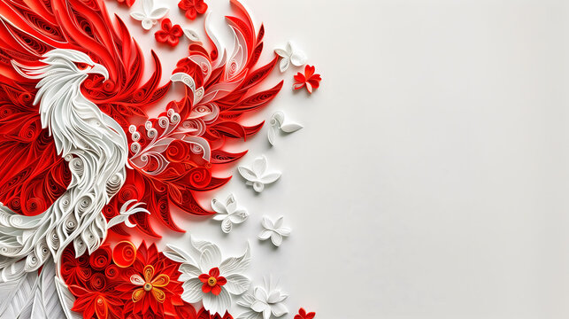 Quilling Paper Decoration Featuring Garuda Bird for Indonesian Independence Day, National Celebration and Festival with Copyspace