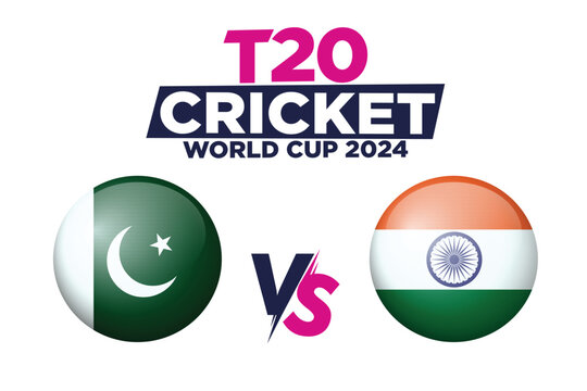 T20 Cricket World Cup 2024 concept. "Pakistan vs India" match template or banner vector illustration design with India and Pakistan flags on a white background.