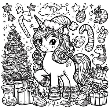 A coloring page of a unicorn image photo used for printing card design illustrator illustrator.